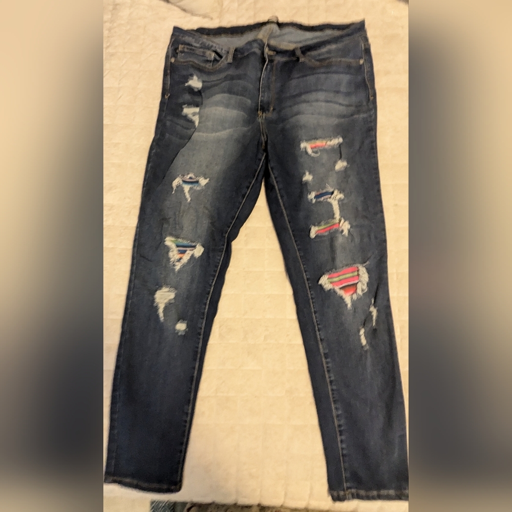 Judy Blue Mariah Serape Patch Hi Waist Skinny Jeans 2XL(4)